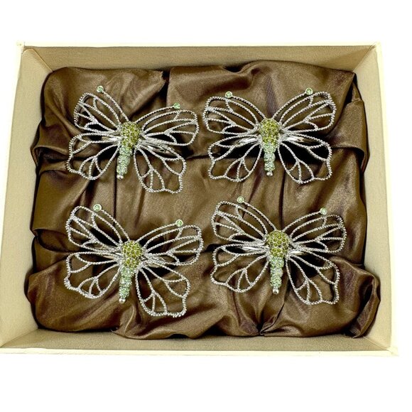 Swarovski Crystal Butterfly Napkin Rings Holders L'Objet Set of 4 Butterflies - Picture 1 of 8